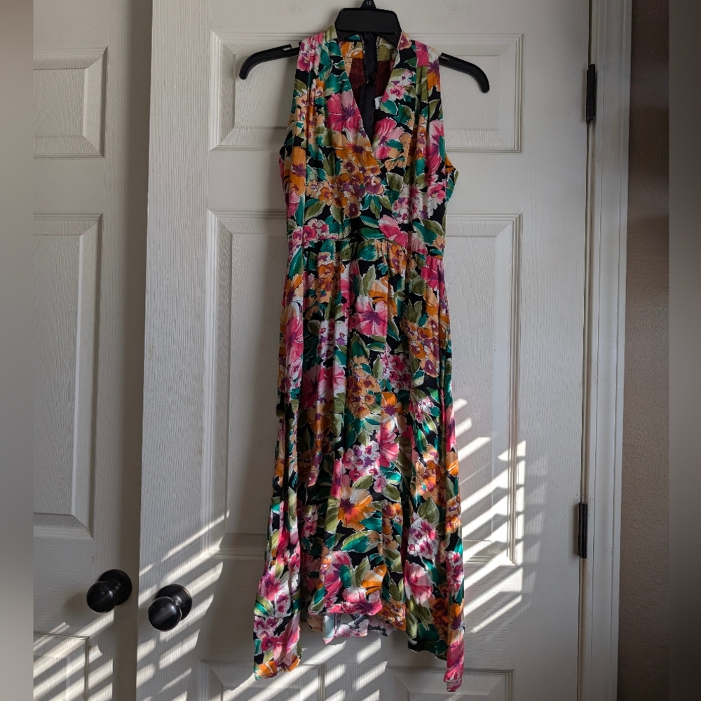 Vintage R.J. Stevens By Carol Escritor Sleeveless Floral Midi Dress Size 4 - Picture 2 of 9